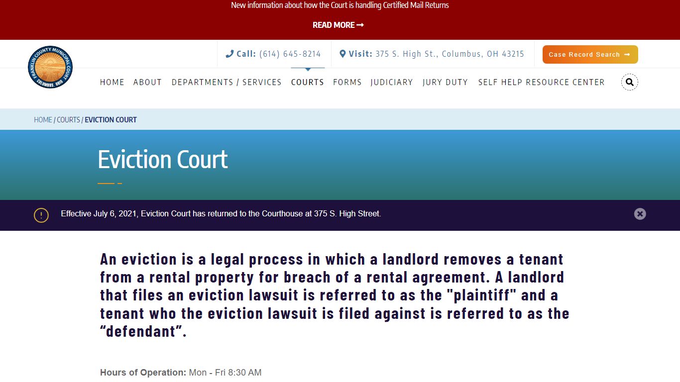 Eviction Court - Franklin County Municipal Court